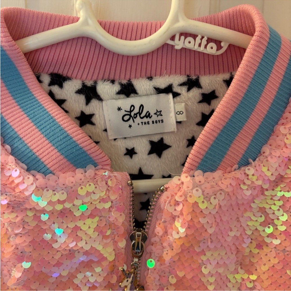 Lola + The Boys Pink Sequin Jacket with Blue Trim size 8 - Picture 6 of 6